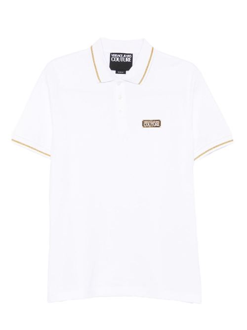 Polo uomo mezza manica bianca con logo Versace jeans Couture | 79GAGT08CJ01TG03